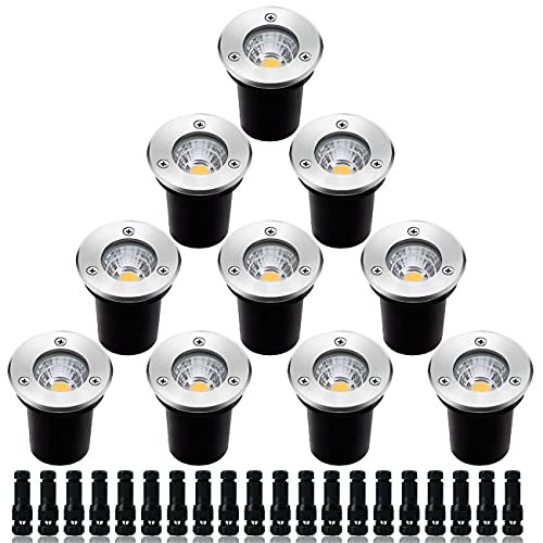 ELEGLO Led Landscape Lights Low Voltage 5W Well LightsLow Voltage Landscape LightingIP67 Waterproof InGround Lights for GardenYard Driveway DeckPathway Lights(12V24V Warm White 10Pack)