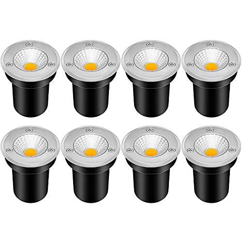 Low Voltage Landscape Lights ZUCKEO LED Well Lights 3W 12V24V in Ground Lights IP67 Waterproof Low Voltage Landscape Lighting Flood Driveway Deck Step Garden Lights Outdoor (8 Pack Warm White)