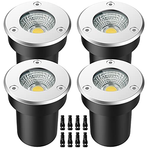 Low Voltage Landscape Well Lights with Wire Connectors 6W in Ground Lights IP67 Waterproof Low Voltage Landscape Lights 12V24V Warm White LED Landscape Well Lights for Driveway Deck Step