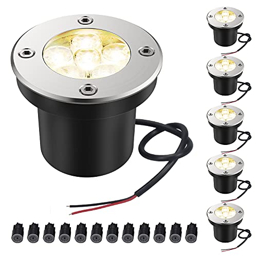 Outdoor Landscape Lights JESLED 6W LED In Ground Well Lights 12V 24V 3000K Warm White IP67 Waterproof Low Voltage Landscaping Spotlight for Driveway Deck Step Yard Fence Garden Pathway (6 Pack)