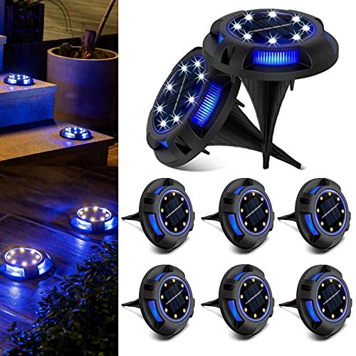 Raising Witt Solar Ground Lights Outdoor 8 Packs LED Disk Lights Solar Powered Waterproof Inground Lights For Garden Deck Stair Step Lawn Patio Driveway Walkway Pathway Yard decoration (White  Blue)