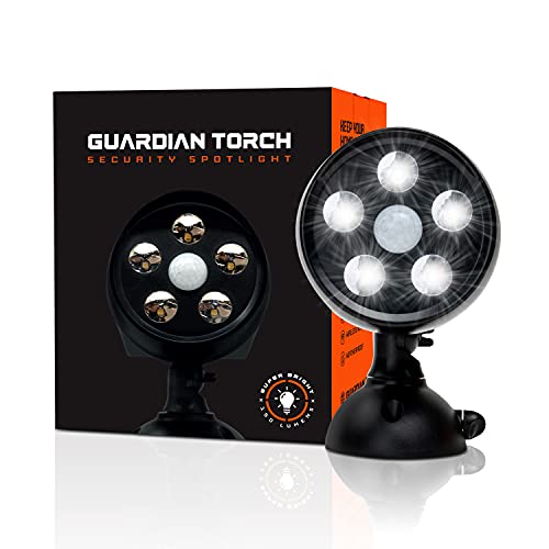 Guardian Torch Security Lights Motion Outdoor Spotlight (1 Pack) Solar Powered Waterproof Outdoor Floodlight  120° Infrared Motion Sensor IP65 Water Resistant 5 Bright LED  Dusk to Dawn Technology