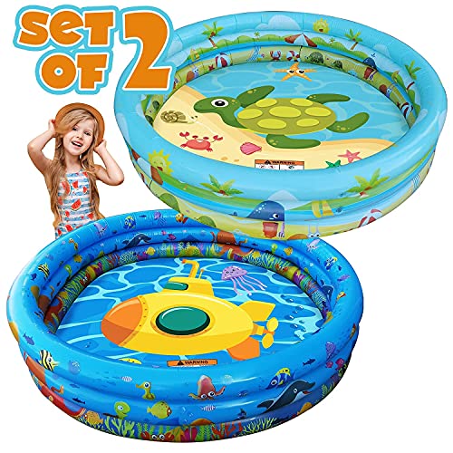 Set of 2 Inflatable Swimming Pool 47 inch Summer Fun in Garden Backyard Pit Ball 3 Rings Play Float Toy