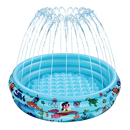 iBaseToy Kiddie Pool  Sprinkler Pool with Inflatable Soft Floor for Kids Toddlers Baby Wading Swimming Pool Paddling Pool for Outside Garden Backyard Play  Splash Pad Water Toys for Boys  Girls
