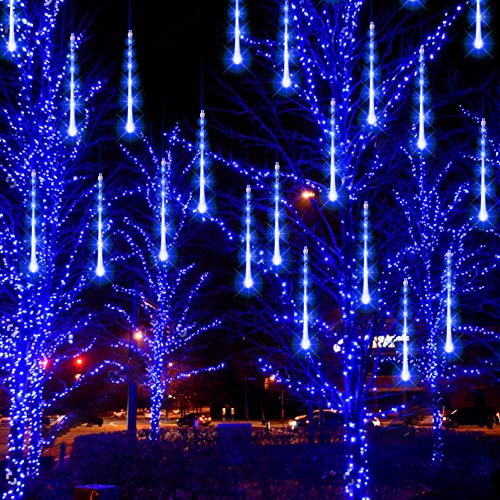 FUNPENY Meteor Shower Rain Lights 288 LED Christmas Lights Icicle Snow Falling Christmas Lights Outdoor Raindrop Lights 30cm 8 Tubes Xmas Tree Holiday Decoration (Blue)