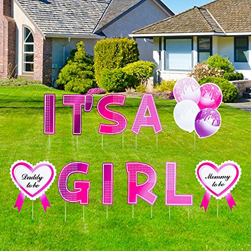 Its A Girl Yard Sign Baby Shower Yard Sign with Stakes Baby Shower Sign Outdoor Decorations Gender Reveal Lawn Sign Baby Shower Party Supplies Set of 11