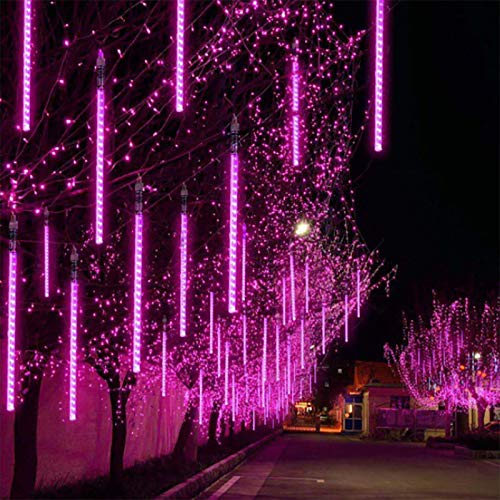 ZHEWEN Meteor Shower Rain Lights 8 Tubes 192 LED Outdoor Shower Light Falling Raindrop Christmas Lights Waterproof Cascading Lights for Halloween Christmas Party Wedding Xmas Tree Decor (Purple)