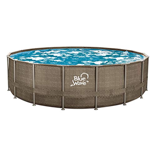 Blue Wave NB19797 18ft Round 52in Deep Dark Cocoa Wicker Frame Package Above Ground Swimming Pool with Cover x Brown