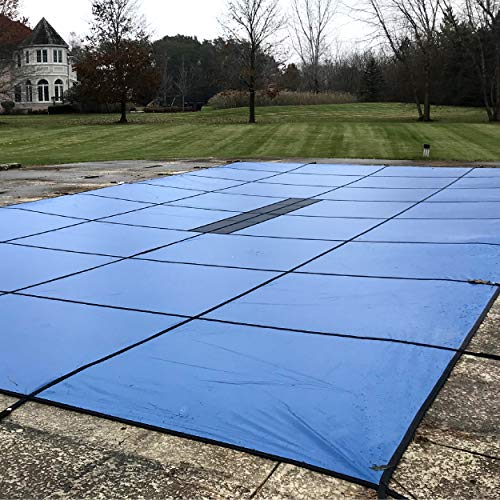 WaterWarden Safety Inground Pool Cover Fits 16 x 34 Solid Blue Center Drain Panel  Easy Installation Triple Stitched for Max Strength Includes All Needed Hardware SCSB1634 Rectangle
