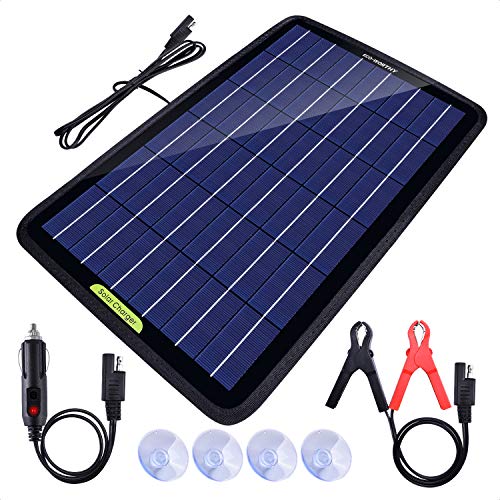ECOWORTHY 12 Volt 10 Watt Solar Car Battery Charger  Maintainer Solar Panel Trickle Charger Portable Power Backup Kit with Alligator Clip Adapter for Car Boat Automotive Motorcycle RV