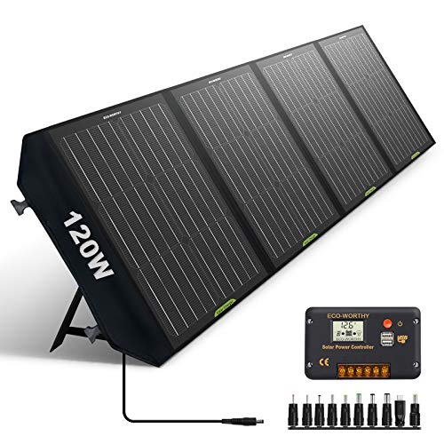 ECOWORTHY 120W Foldable Solar Panel Kit for Portable Generator Power Station with USB Controller to Charge 12V Battery for RV Camping Travel Trailer Power Bank Emergency Power