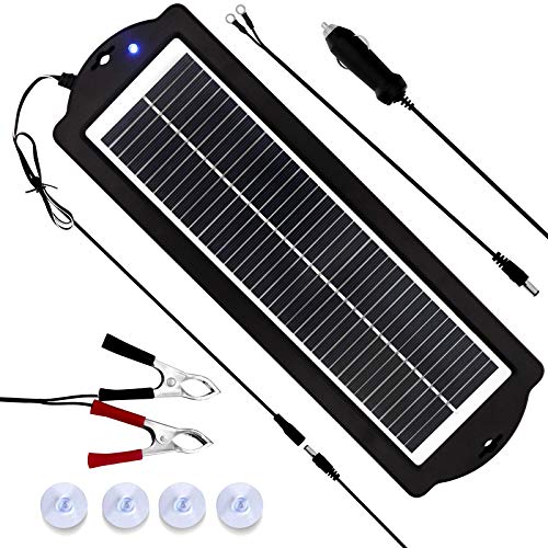 MEGSUN 12 Volt 3W Solar Car Battery Maintainer Trickle Chargers Kits Portable Waterproof Solar Panel Charging Kit for Car Boats RV Trailer Camper Automotive Motorcycle Snowmobile (3W)