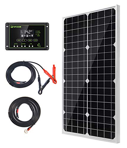 Topsolar Solar Panel Kit 30W 12V Monocrystalline Battery Charger Maintainer with 10A Charge Controller  Extension Cable for 12 Volt Car RV Vehicle Marine Boat Home Off Grid System