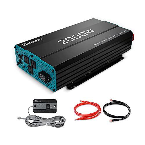 Renogy 2000W Pure Sine Wave Inverter 12V DC to 120V AC Converter for Home RV Truck OffGrid Solar Power Inverter 12V to 110V with Builtin 5V21A USB Port AC Hardwire Port Remote Controller