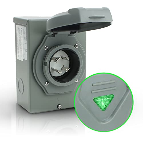 SHOPCORP 30 Amp Generator Power Inlet Box NEMA L1430P  4 Prong 125250V 7500 Watts with Weatherproof and Waterproof Cover for Outdoor Use ETL Listed