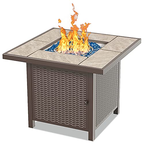 BALI OUTDOORS 32 Inch Gas Fire Pit Table 50000 BTU Outdoor Propane Gas Firepits for Patio and Garden Brown