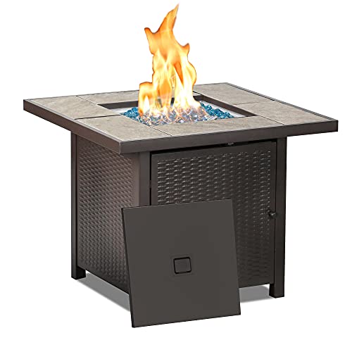BALI OUTDOORS Propane Gas Fire Pit Table 32 inch 50000 BTU Square Gas Firepits for Outside Brown