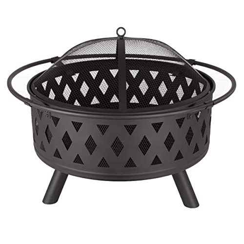Fire Pit Set Wood Burning Pit  Includes Screen Cover and Log Poker  Great for Outdoor and Patio 32 inch Round Crossweave Firepit by Pure Garden