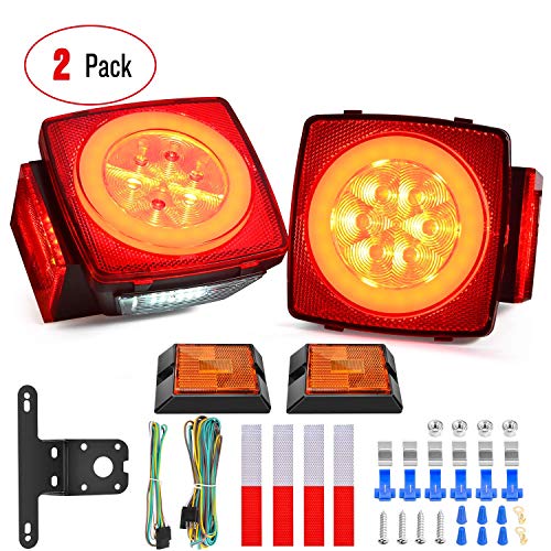 Nilight 2PCS Square LED Trailer Light Kit with Halo Glow Submersible LED Stop Turn Tail Side Marker Clearance License Light for 12V Trailer Boat Camper RV Trucks Snowmobile (TL41)