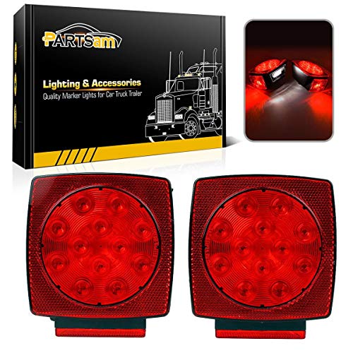 Partsam 12V Waterproof Square Led Trailer LightRed LED Stop Turn Tail License Brake Running Light Lamp for Trailers Under 80 Boat Trailer Truck Marine Camper RV SnowmobileIP68DOT Compliant