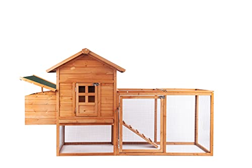 Chicken Coop Outdoor Wooden Rabbit Hutch Poultry House with Chicken Run Cage Egg Box  Waterproof Roof (80)