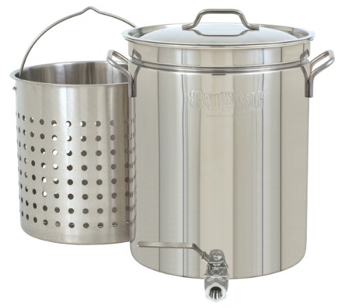 Bayou Classic 1140 Stainless 10Gallon Steam Boil Stockpot with Spigot Basket and Vented Lid