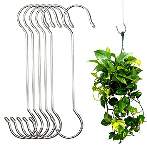 6 Pack 16 inch Extra Large S Hooks Heavy Duty Plant Hanging Hooks Long S Shaped Extension Hooks for KitchenwareUtensilsPergolaClosetFlower BasketGardenPatioIndoor Outdoor Uses