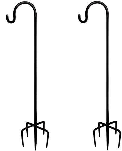 Artigarden 92 Inch Outdoor Shepherd Hooks with 5 Pronger Base (2 Packs) Adjustable Heavy Duty Garden Hanging Stand Holder for Bird Feeders Lanterns Planter Hanger Matte Black