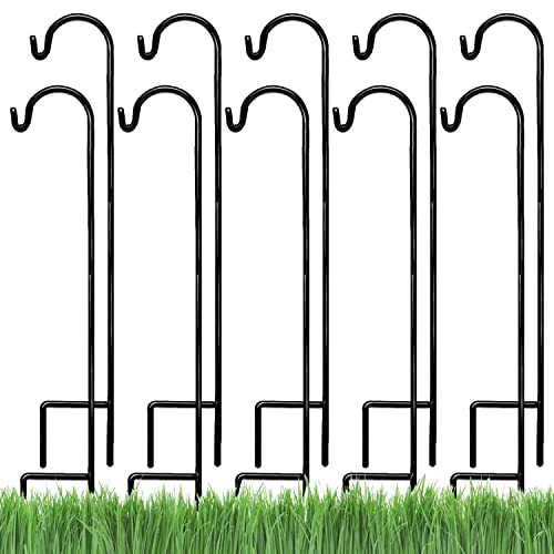 Ashman Shepherds Hook 10 Pack Black 35 Inches Tall Made of Premium Metal for Hanging Solar Light Bird Feeders Mason Jars Garden Stake and Wedding Decor