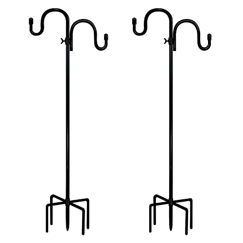 Double Shepherds Hooks for Outdoor65 inch Heavy Duty Two Sided Garden Pole for Hanging Bird FeederPlant BasketsSolar Light Lanterns Wedding Decor with 5 Prongs Base Adjustable Height(2Packs)