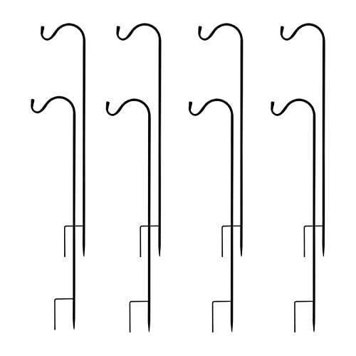 MIXXIDEA Heavy Duty Garden Shepherds Hooks for Outdoor Premium Metal Shepherds Hooks Height Adjustable Bird Feeder Hanger Hanging Basket Hooks 365 Inch Tall Hanging Plant Hooks (Pack of 8)