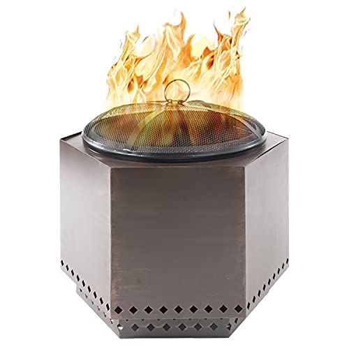 Dragonfire 235 Inch Smokeless Wood Burning Outdoor Bonfire Fire Pit Bundle Includes Stand Spark Screen  Waterproof Cover  Great for Camping Cooking Tailgating and Patio Bronze