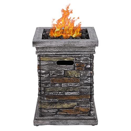 Gas Fire Pit 30000 BTU Column Firepit Outdoor Propane Fire Pit for Patio Garden Camping Outdoor Fireplace Heating Terrafab Base with Lava Rocks and Waterproof Cover