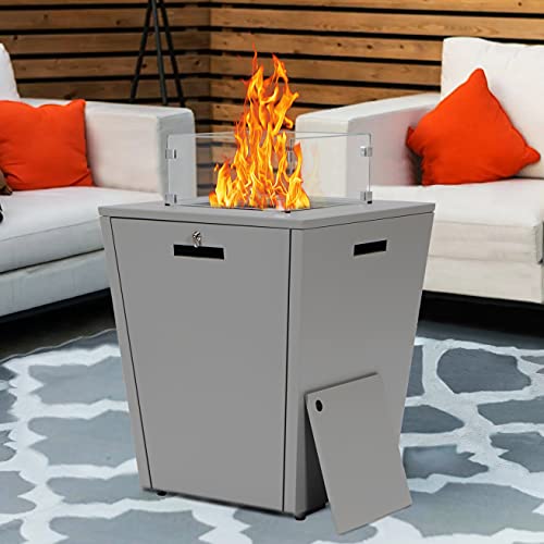 Outdoor fire pits Square Grey Aluminum fire Pit Propane 37000 BTU AutoIgnition 22 Gas Fire Pit Table with Wind Glass Outdoor Heating fire Table CSA Approved (Grey)