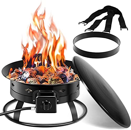ReunionG 58000 BTU Portable Propane Outdoor Fire Pit w Cover  Carry Kit CSA Certification  Lava Rocks  10 FT Hose Durable Gas Fire Bowl for Outdoor Heating Camping and Party black