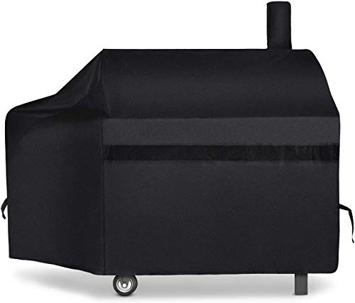 NEXCOVER Offset Smoker Cover  60 Inch Waterproof Charcoal Grill Cover Outdoor Heavy Duty BBQ Cover Rip Resistant Smokestack Barbecue Cover for Brinkmann CharBroil Weber Nexgrill Black