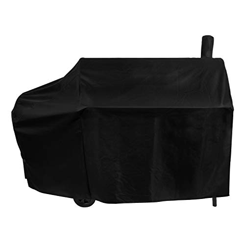 Unicook Offset Smoker Cover 60 Inch Outdoor Heavy Duty Waterproof Charcoal Grill Cover Fade and UV Resistant Smokestack BBQ Cover compatible for Brinkmann CharBroil Royal Gourmet and More Black