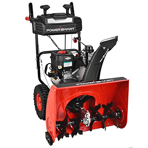 PowerSmart Snow Blower Gas Powered 24 in  BS 208CC Engine with Corded Electric Starter Heated Grips Self Propelled 2 Stage Snow Blower PSSAM24BS