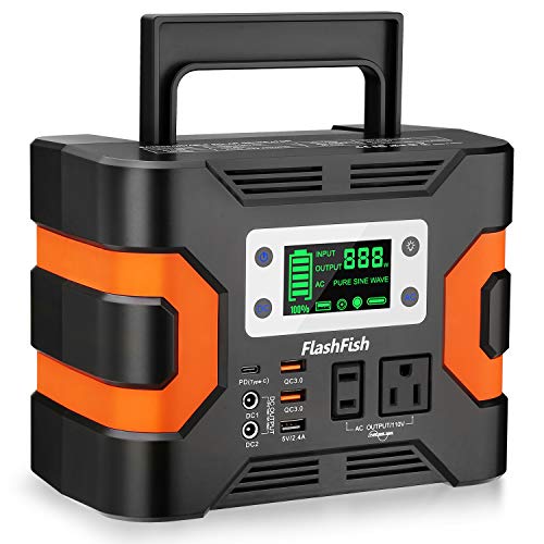 330W Portable Power Station FF FLASHFISH 300Wh81000mAh Solar Generator CPAP Battery Backup Power Emergency Power Supply With AC 12V24V DC PDTypec SOS Light For Camping VanRV Trip Home