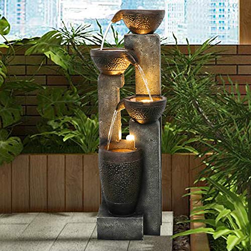 Hamiedun 40H 4Tier Outdoor Garden Water Fountain Decor Resin Fountain for Garden Floor Patio Deck Porch Backyard and Home Art Decor (40inch)