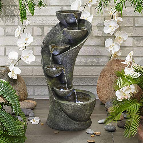 chillscsreamni Outdoor Garden Fountain  236in Outside Fountains and Waterfalls with 6 Bowls Curved Design for IndoorOudoor Decor  Portable Home Fountain with LED Lights for Garden Patio Backyard