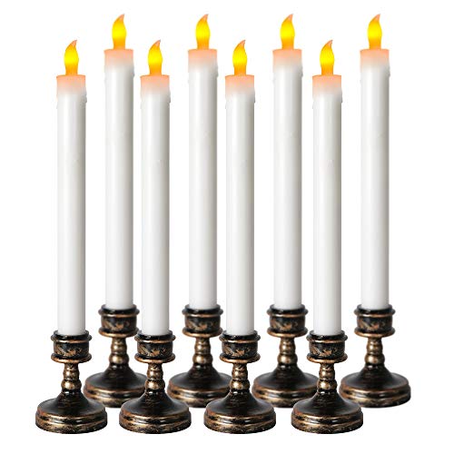Autbye Battery Window Candles Classical Design Holder LED Taper Candle for Party Church Christmas Wedding Birthday Dinner Flameless Candles Festival Decorations (8 Pack)