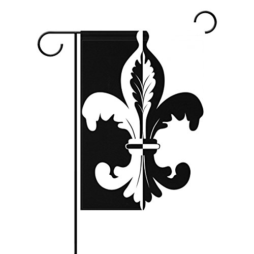 Duble Sided Classical Black and White Fleur De Lis Polyester Garden Flag Banner 12 x 18 Inch for Outdoor Home Garden Flower Pot Decor