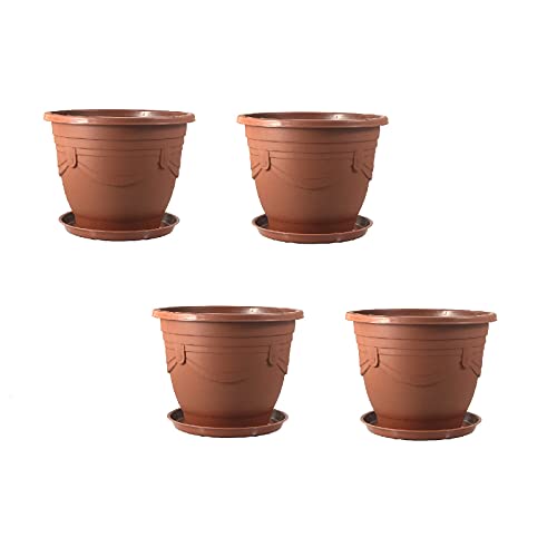 HENGDELI 4 Sets BRMDAX23 EuropeanStyle Classical Flowerpot 90x725 Red Pottery Imitation Pottery Plastic Material Convex Classical Pattern on The Surface is Very Good Decor Effect Brick Red