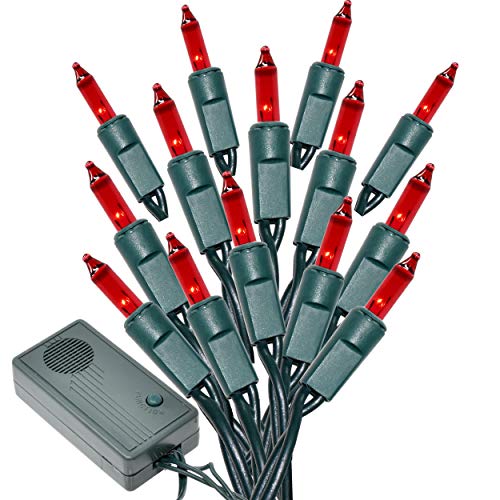 Holiday Essence Red Musical Christmas Lights  Plays 25 Classical Holiday Songs  140 Indoor 8 Function Chaser  Green Wire  312 Ft Wire Length 2 Space Between Bulbs