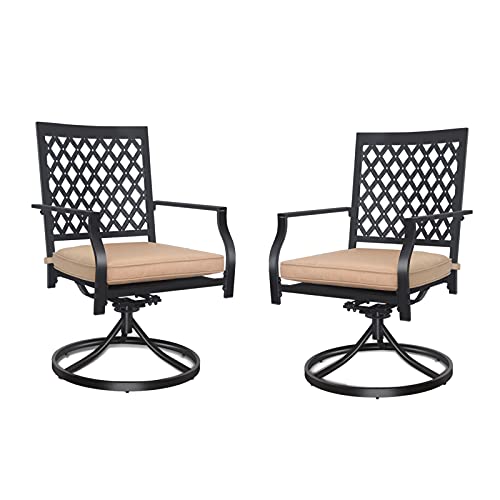 MEOOEM Outdoor Swivel Chairs Set Patio Metal Dining Rocker Chair with Cushion Surport 250 lbs for Garden Backyard Poolside Classical Lattice Black (2pcs Dining Chairs)