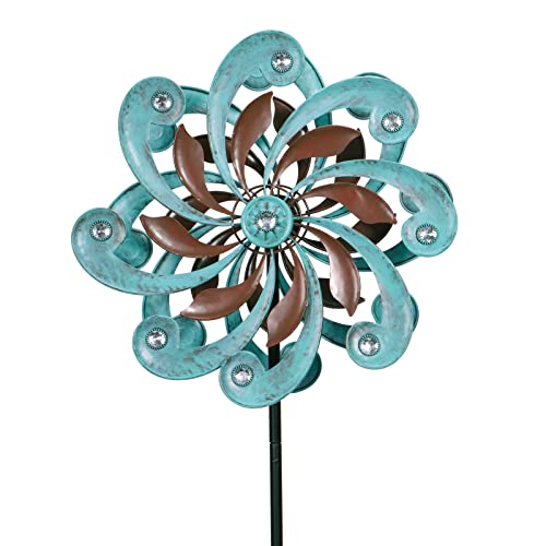 MUMTOP Wind Spinners Outdoor Metal  16 Inch Classical TwoColor Kinetic Sculpture Metal Windmill with Stake for Garden Yard Lawn Patio Decor