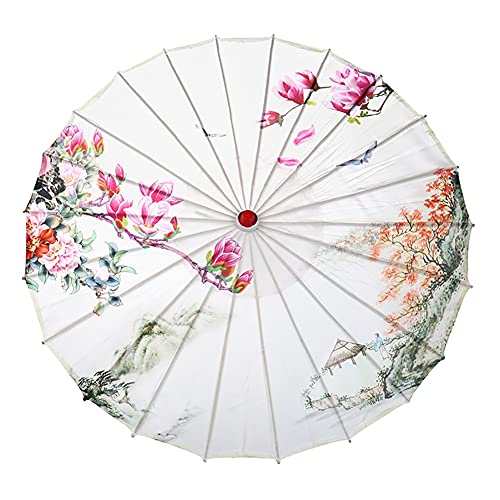 URMAGIC Rainproof Handmade Chinese Oiled Paper Umbrella Small Size Chinese Paper Dance Umbrella with Bamboo HandleWedding Sun ParasolClassical Painting Dancing Umbrella PropsDecorated Umbrella