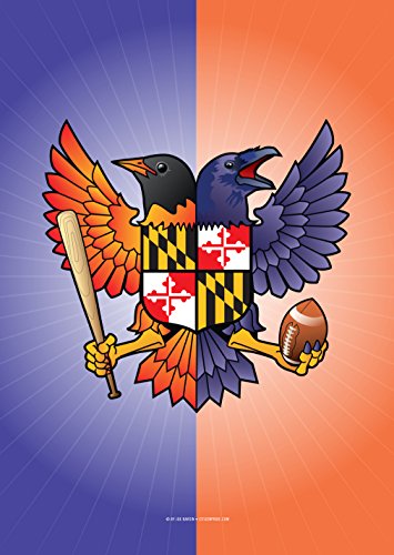 Birdland Baltimore Raven and Oriole Maryland Crest Garden Flag by Joe Barsin 12 x 18Inch Decorative USAProduced