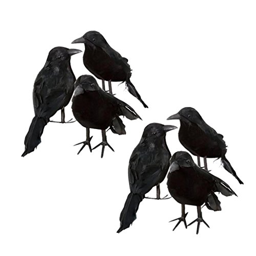 Bonarty 6X Real Touch Black Feathered Crows Flying Birds Halloween Decorations Raven Prop Outdoor Crows Halloween Decor Raven Statue Fake Raven